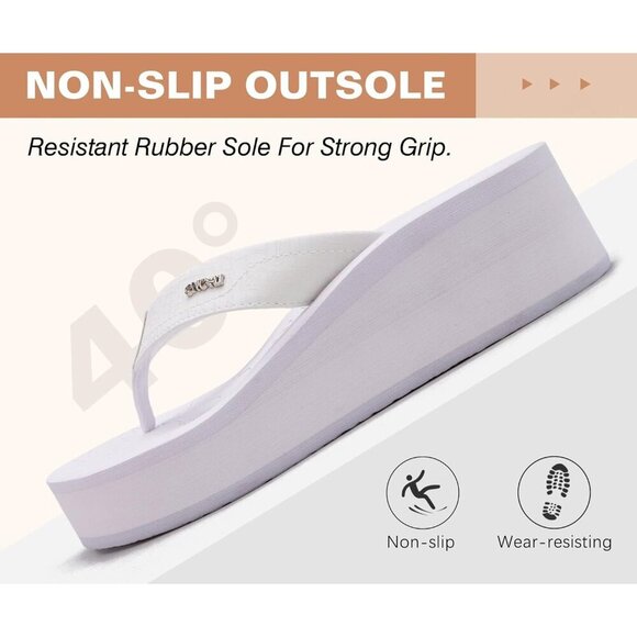 🆕 White Vegan Leather Platform Flip Flops | Women’s Dressy Arch Support Sandals - Picture 6 of 7